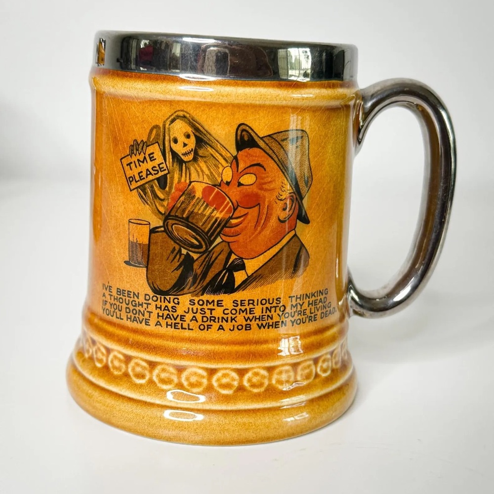 Vintage LORD NELSON Pottery Beer Stein Mug with Silver Rim made in England